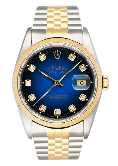 Rolex Datejust 16233 Diamond Blue Vignette Dial Mens Watch - Wristwatch