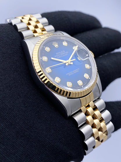 Rolex Datejust 16233 Diamond Blue Vignette Dial Mens Watch - Wristwatch