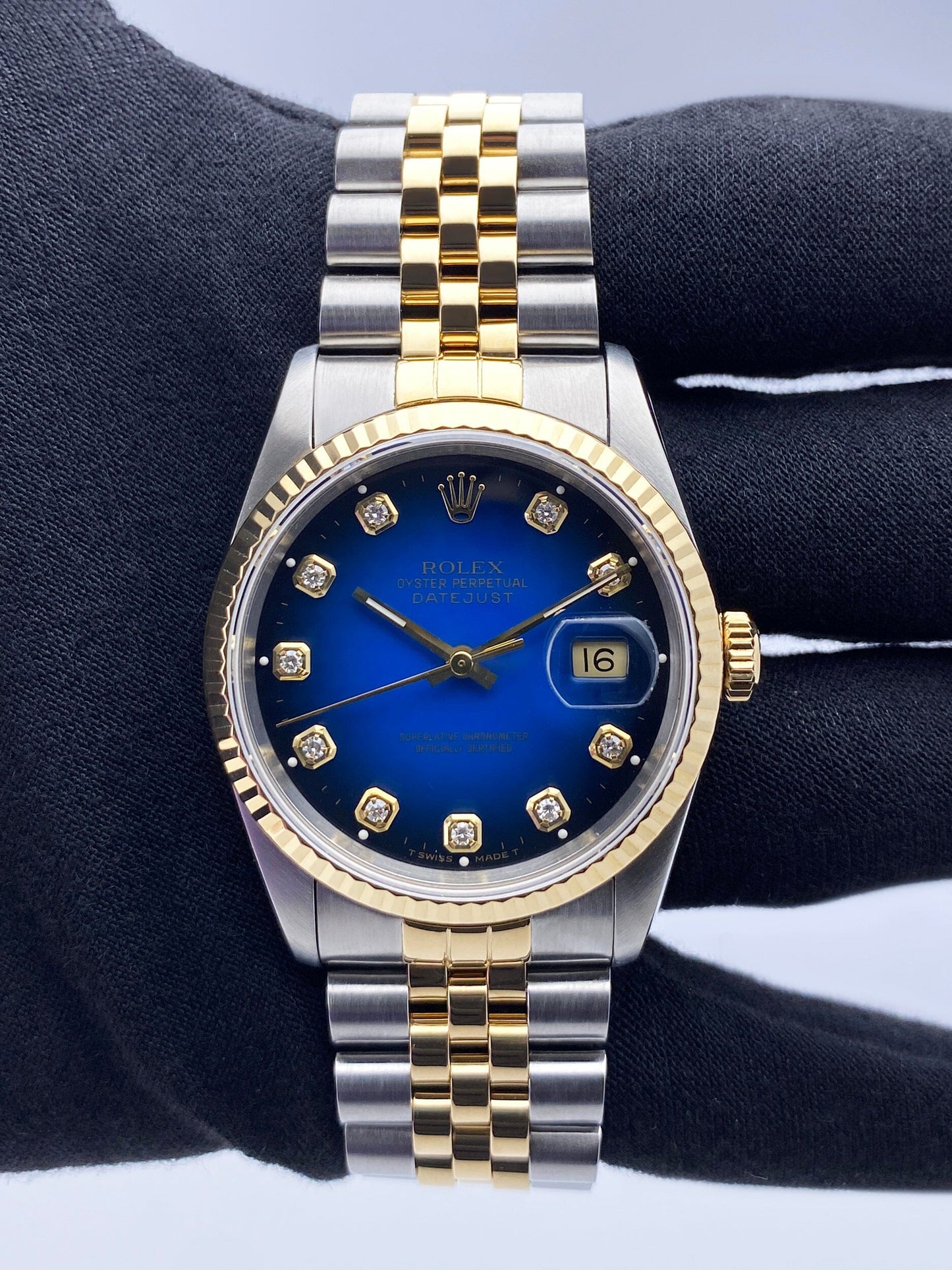 Rolex Datejust 16233 Diamond Blue Vignette Dial Mens Watch - Wristwatch