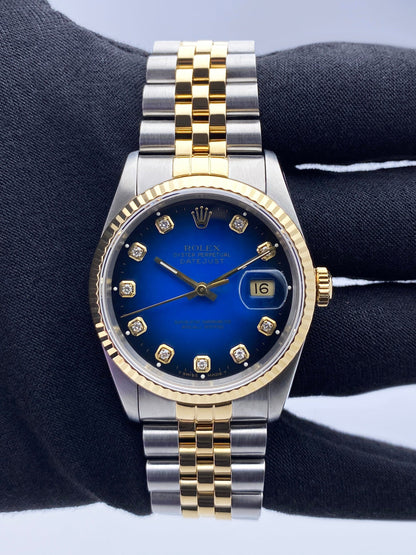 Rolex Datejust 16233 Diamond Blue Vignette Dial Mens Watch - Wristwatch