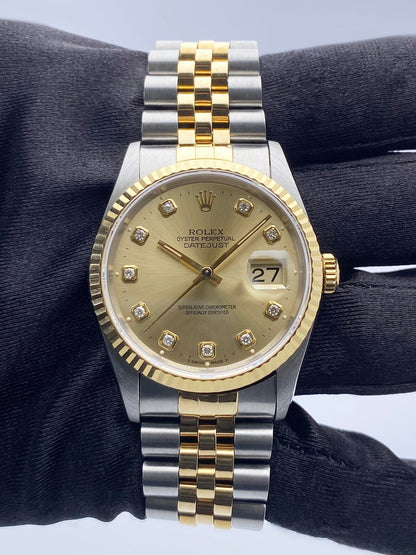 Rolex Datejust 16233 Diamond Dial Mens Watch Box Papers - Watches