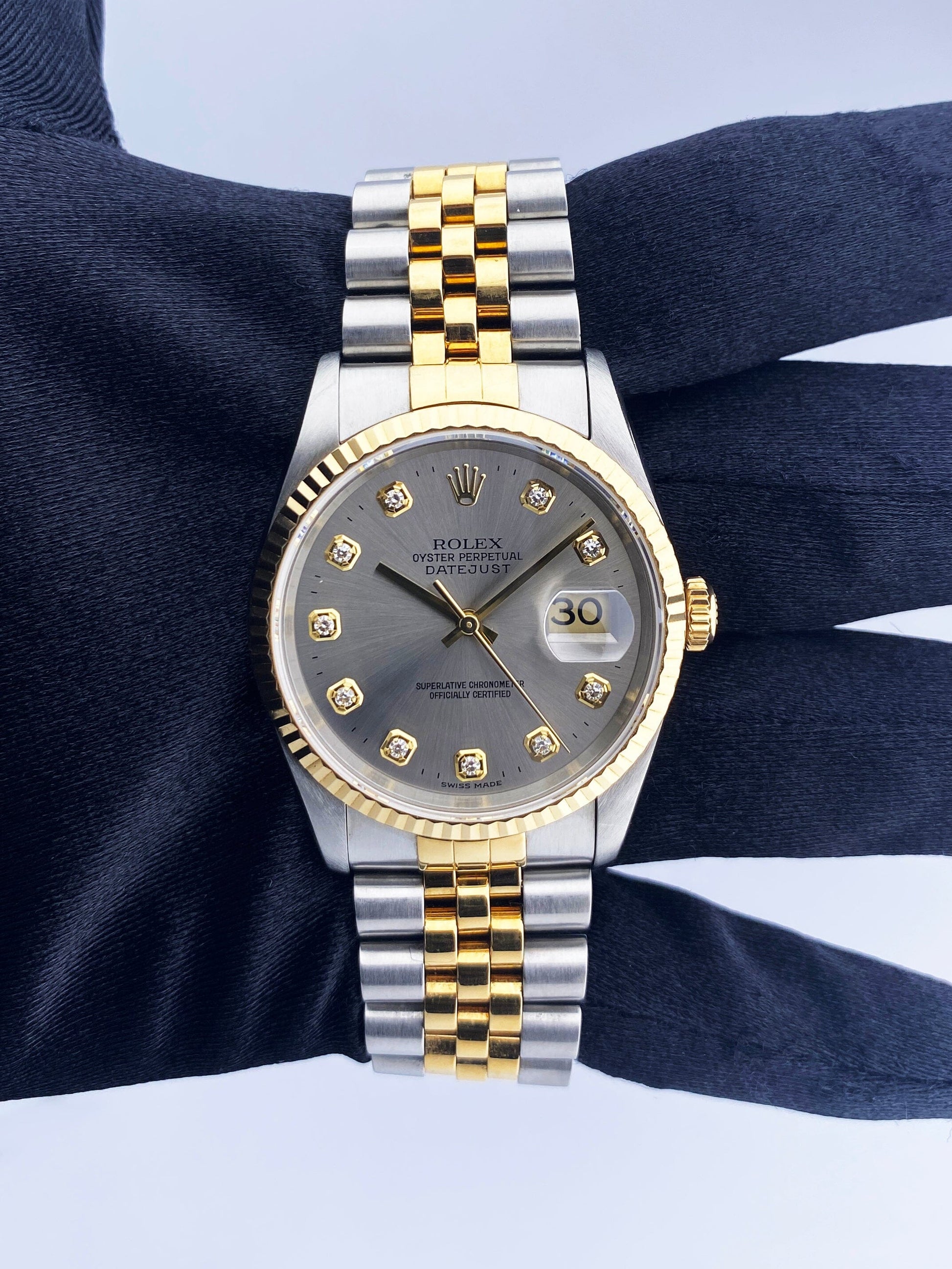 Rolex Datejust 16233 Diamond Silver Dial Mens Watch - Virtual