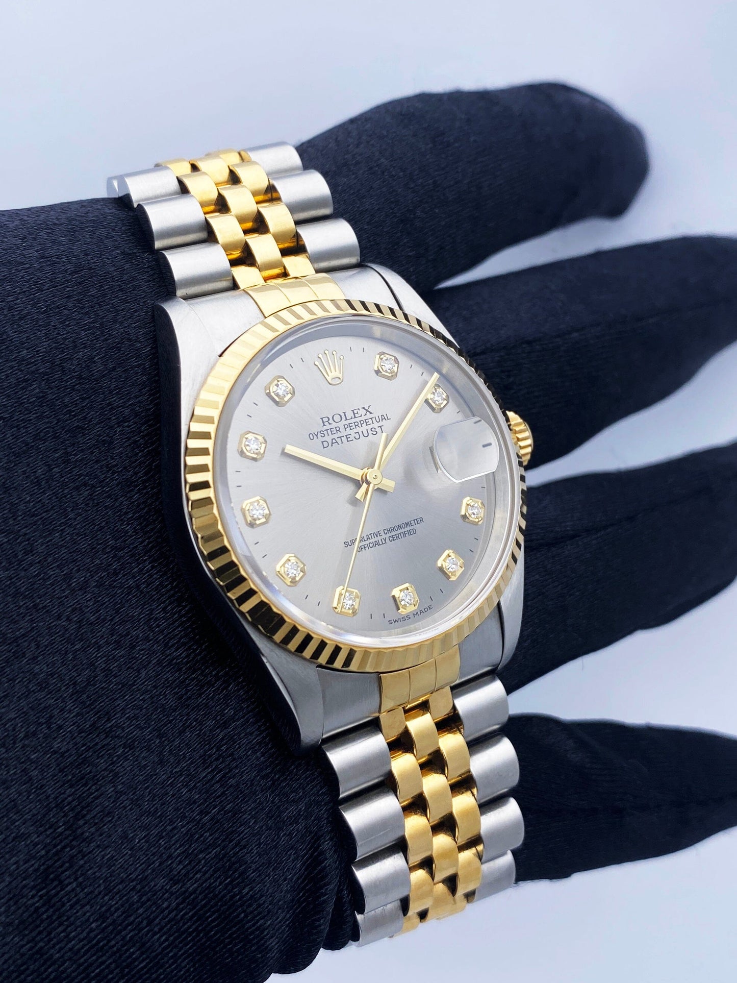 Rolex Datejust 16233 Diamond Silver Dial Mens Watch - Virtual