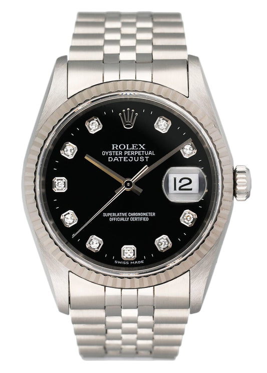 Rolex Datejust 16234 Diamond Black Dial Mens Watch - Watches