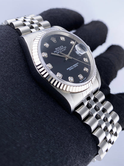 Rolex Datejust 16234 Diamond Black Dial Mens Watch Box Papers - Watches