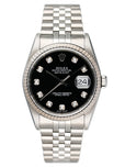 Rolex Datejust 16234 Diamond Black Dial Mens Watch Box Papers - Watches