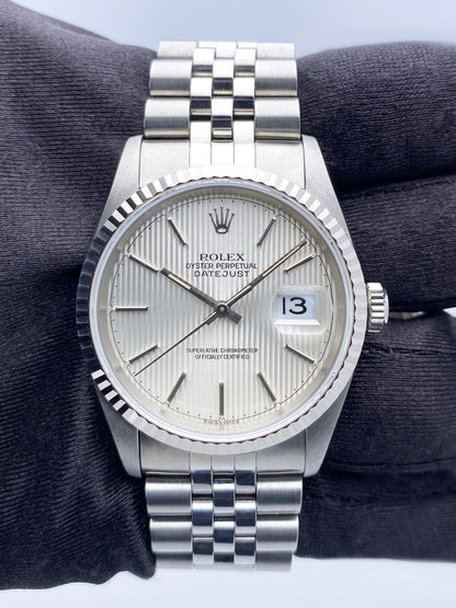 Rolex Datejust 16234 Silver Linen Dial Mens Watch Box Papers - Watches