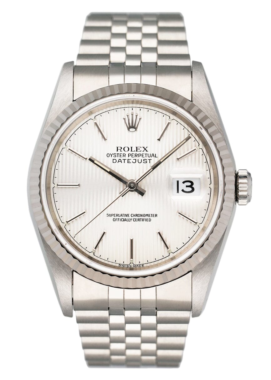 Rolex Datejust 16234 Silver Linen Dial Mens Watch Box Papers - Watches