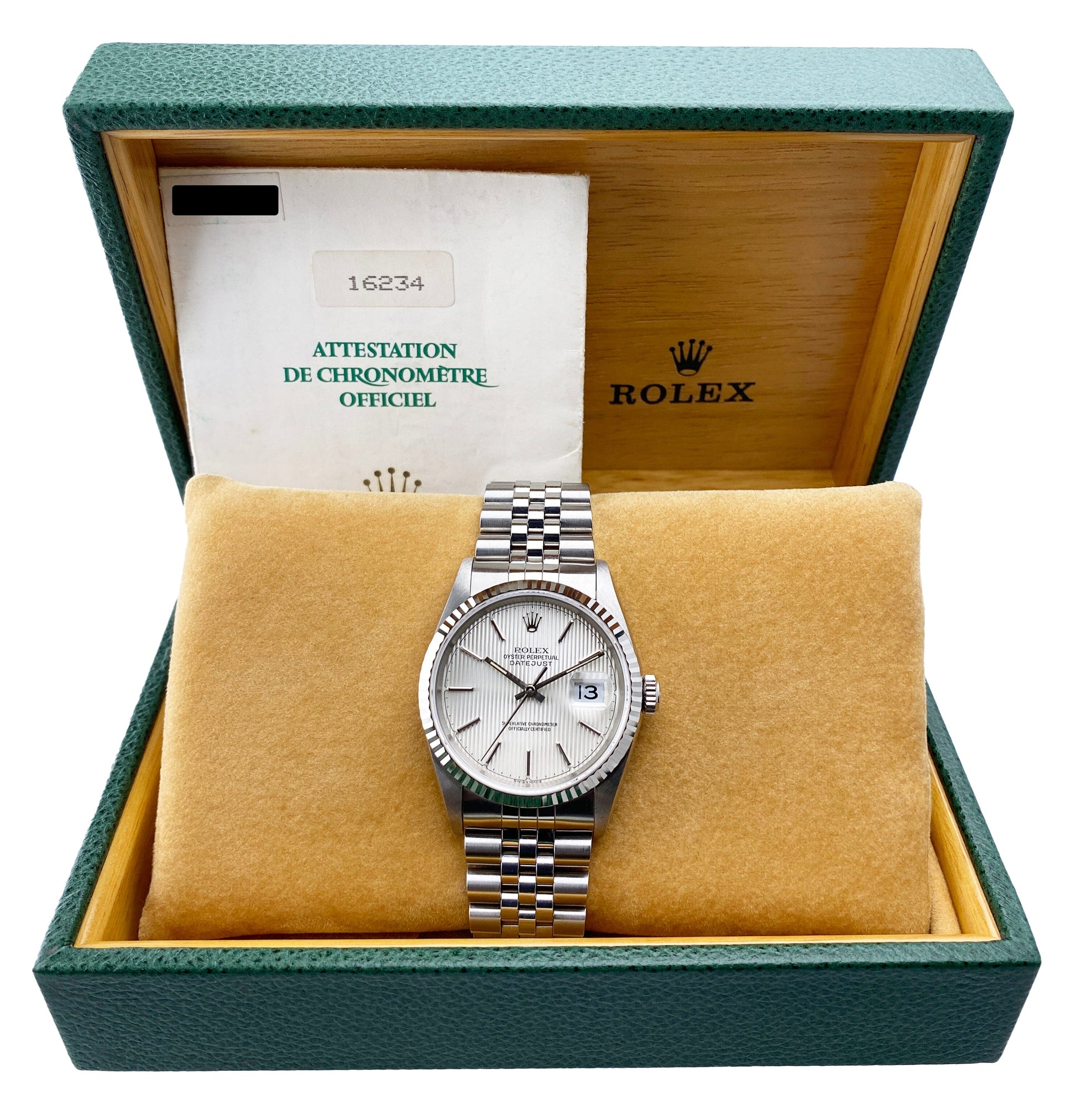 Rolex Datejust 16234 Silver Linen Dial Mens Watch Box Papers - Watches