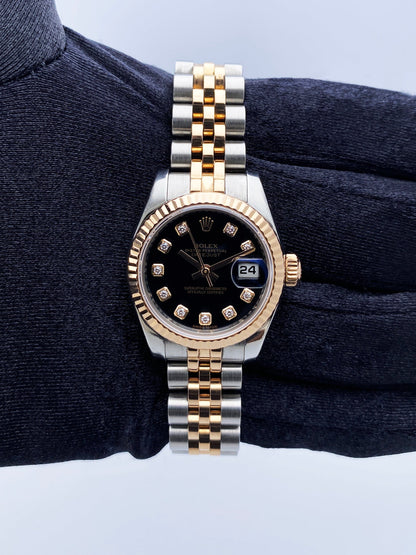 Rolex Datejust 179171 Diamond Black Dial Ladies Watch Box Papers - Virtual