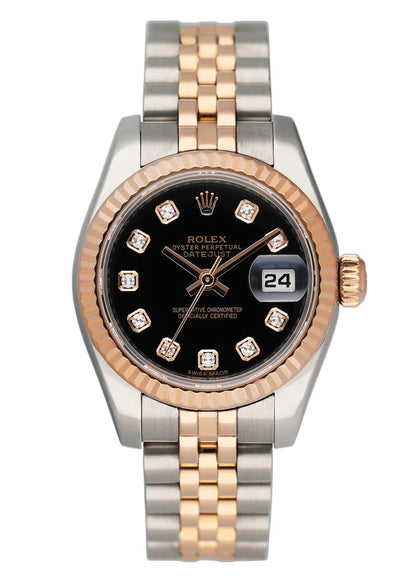 Rolex Datejust 179171 Diamond Black Dial Ladies Watch Box Papers - Virtual