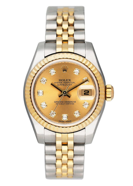 Rolex Datejust 179173 Diamond Champagne Dial Ladies Watch