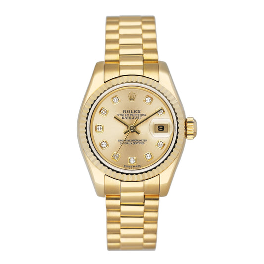 Rolex Datejust 179178 Diamond Pink Dial 18K Yellow Gold Ladies Watch