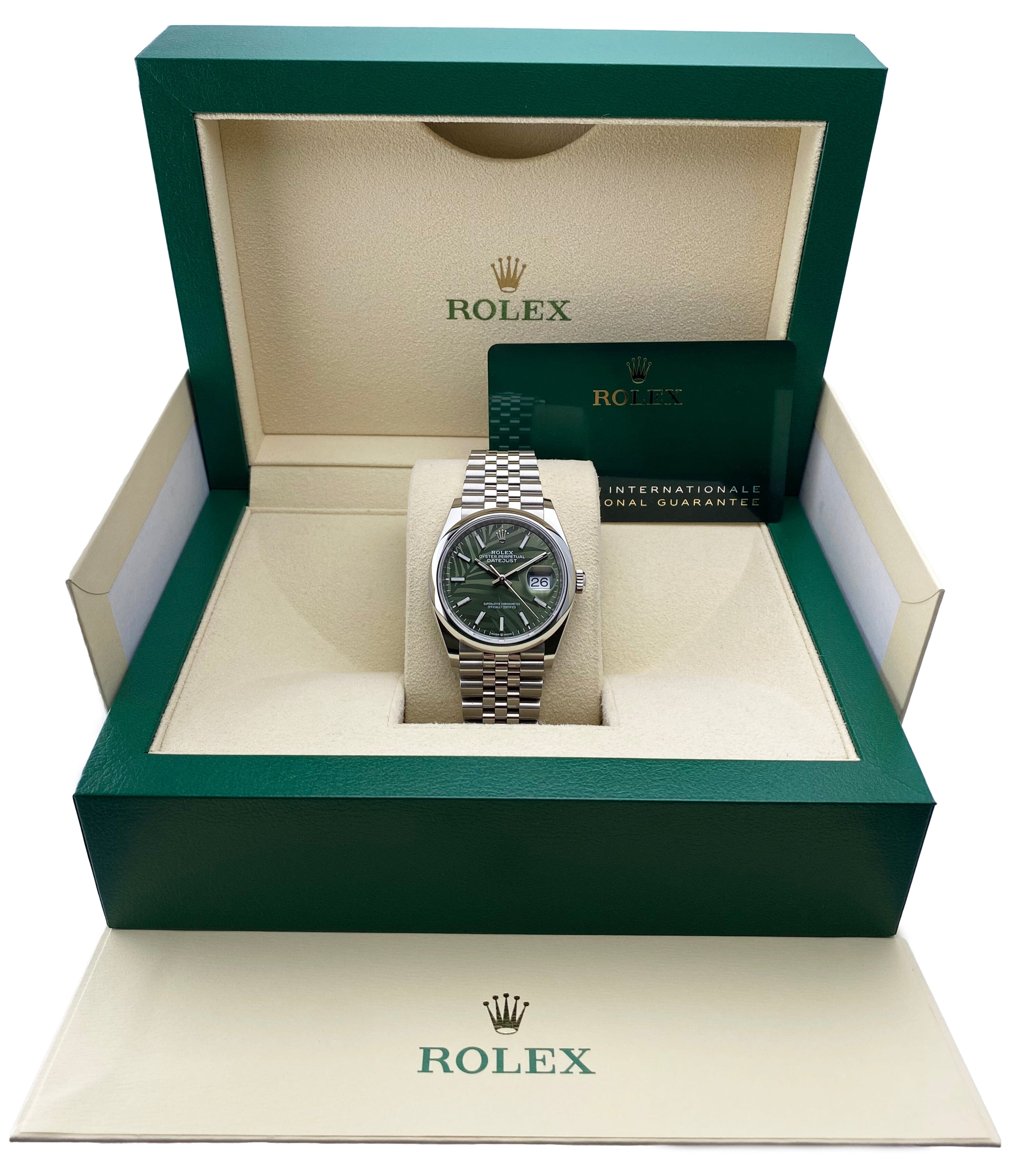 Rolex Datejust 36 126200 Palm Dial Steel Mens Watch Box – Phigora