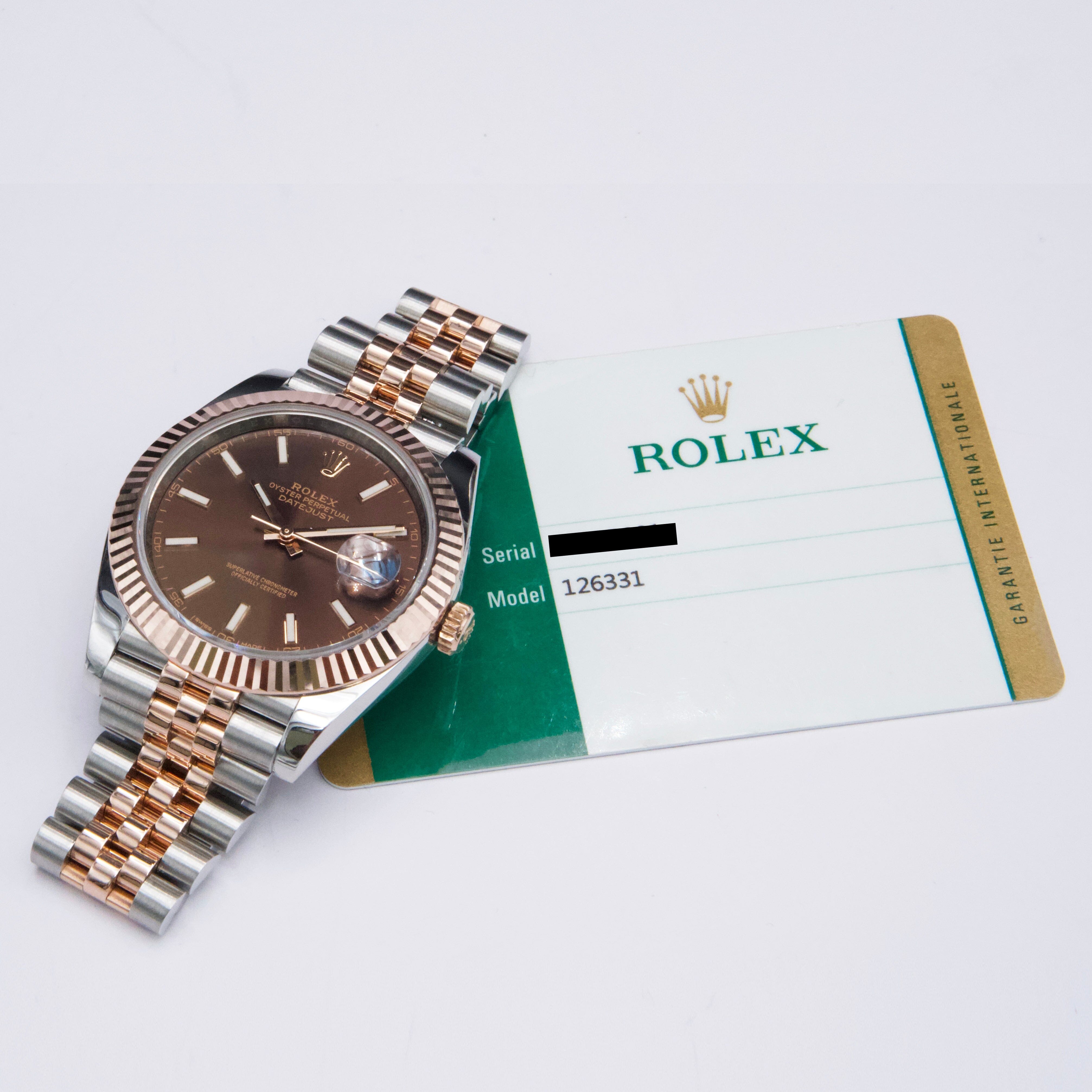 Rolex Datejust 41 126331 Chocolate Dial Rose Gold Mens Watch Box
