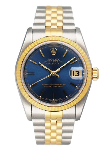 Rolex Datejust 68273 Midsize Blue Dial Ladies Watch Box Papers - Watches