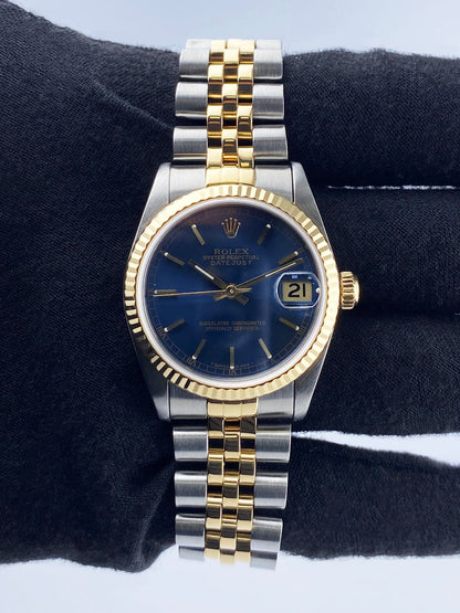 Rolex Datejust 68273 Midsize Blue Dial Ladies Watch Box Papers - Watches