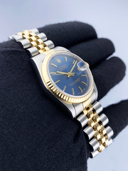 Rolex Datejust 68273 Midsize Blue Dial Ladies Watch Box Papers - Watches
