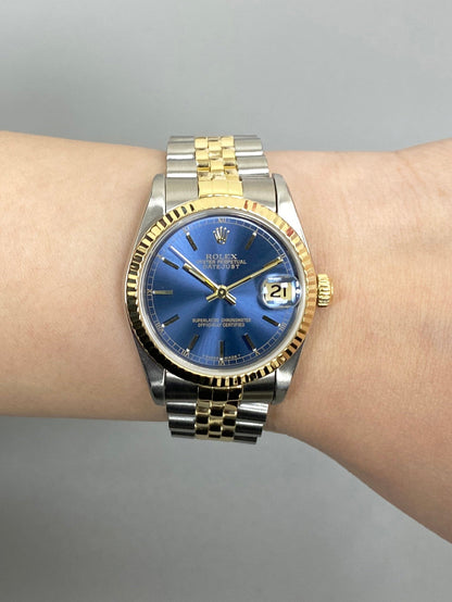 Rolex Datejust 68273 Midsize Blue Dial Ladies Watch Box Papers - Watches