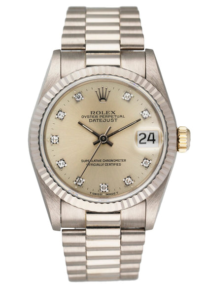 Rolex Datejust 68279 Diamond 18K White Gold Ladies Watch Box Papers - Wristwatch