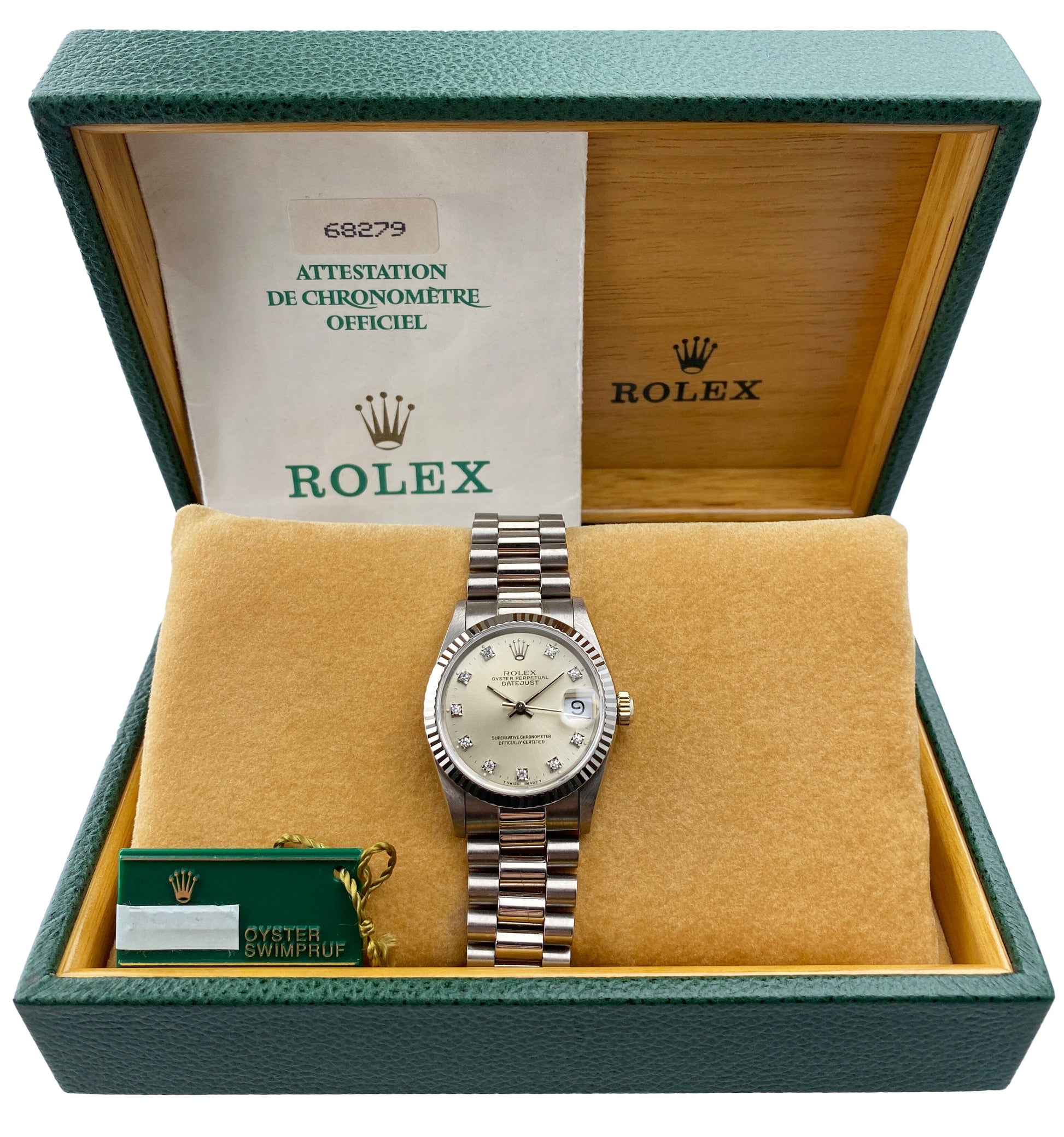 Rolex Datejust 68279 Diamond 18K White Gold Ladies Watch Box Papers - Wristwatch