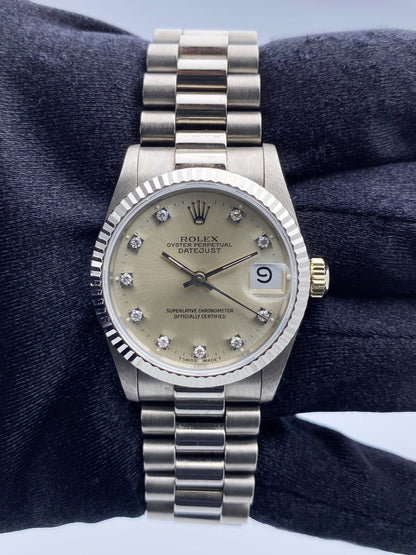 Rolex Datejust 68279 Diamond 18K White Gold Ladies Watch Box Papers - Wristwatch