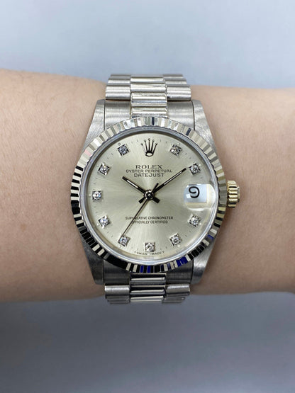 Rolex Datejust 68279 Diamond 18K White Gold Ladies Watch Box Papers - Wristwatch
