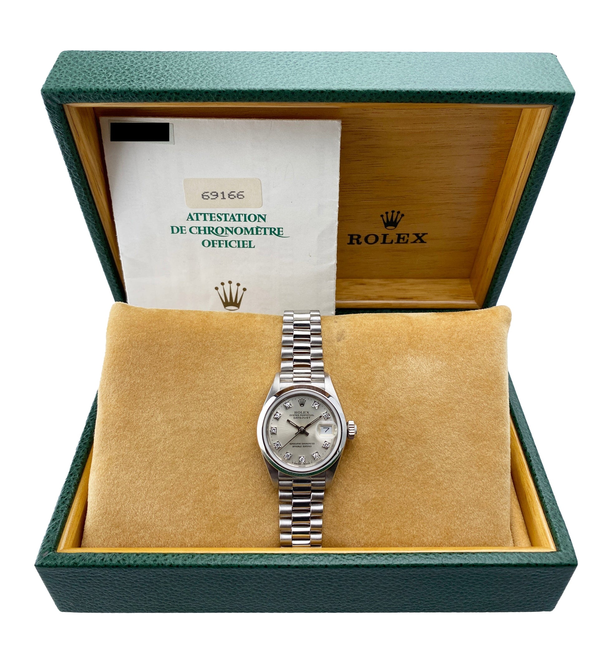 Rolex Datejust 69166 Diamond Dial Ladies Watch Box Papers - Watches