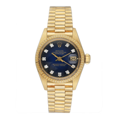 Rolex Datejust 6917 Diamond Blue Vignette Dial 18K Yellow Gold Ladies Watch