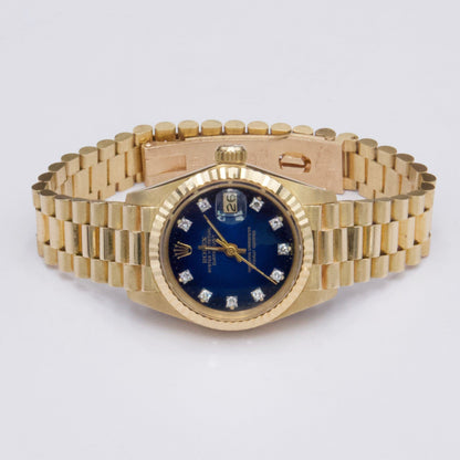 Rolex Datejust 6917 Diamond Blue Vignette Dial 18K Yellow Gold Ladies Watch - Watches