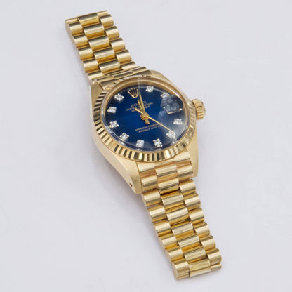 Rolex Datejust 6917 Diamond Blue Vignette Dial 18K Yellow Gold Ladies Watch - Watches