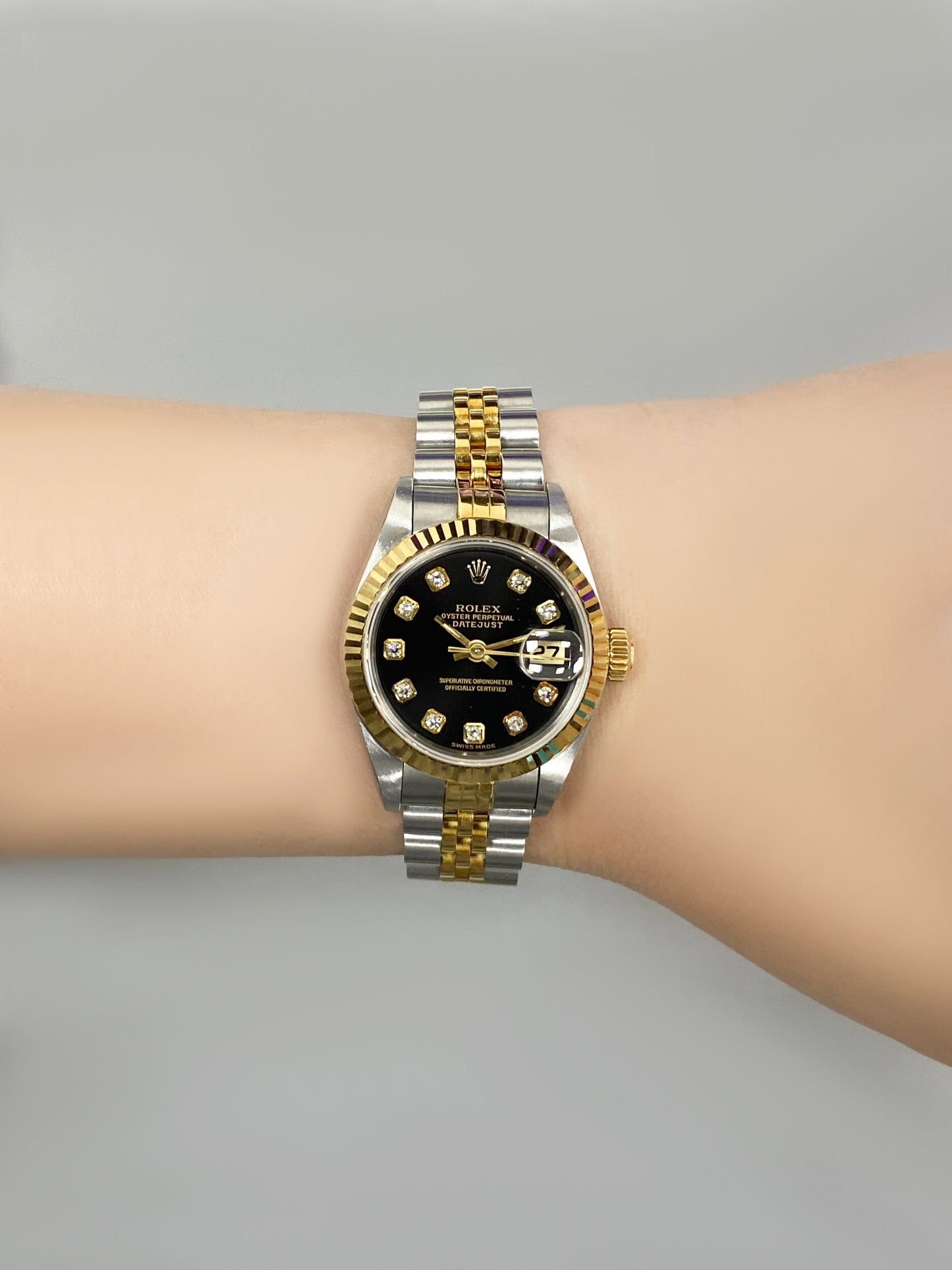 Rolex Datejust 69173 Diamond Black Dial Ladies Watch Box Papers - Watches