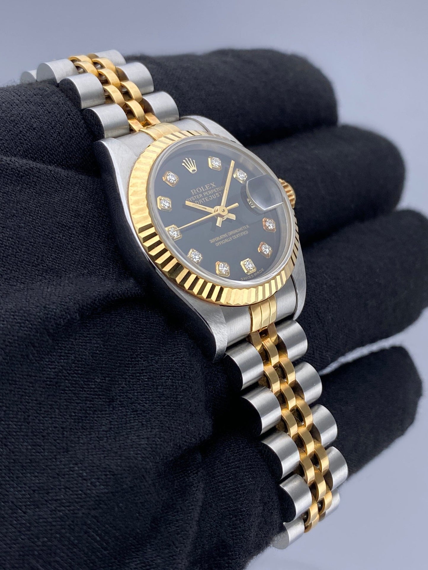 Rolex Datejust 69173 Diamond Black Dial Ladies Watch Box Papers - Watches