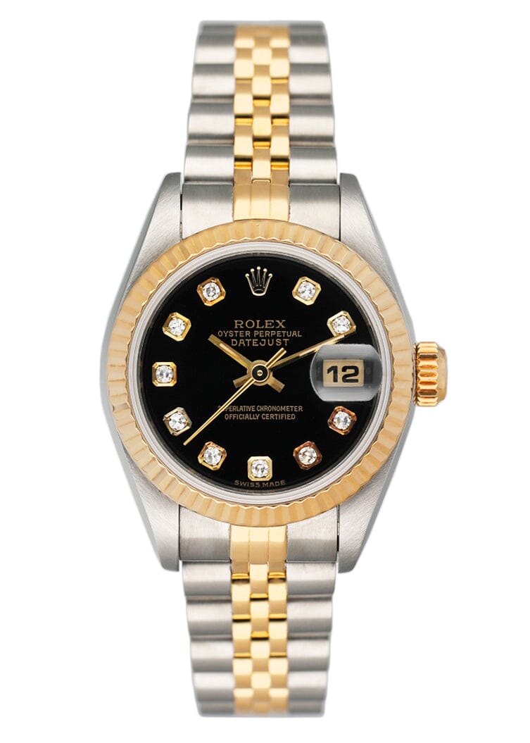 Rolex Datejust 69173 Diamond Black Dial Ladies Watch Box Papers - Watches