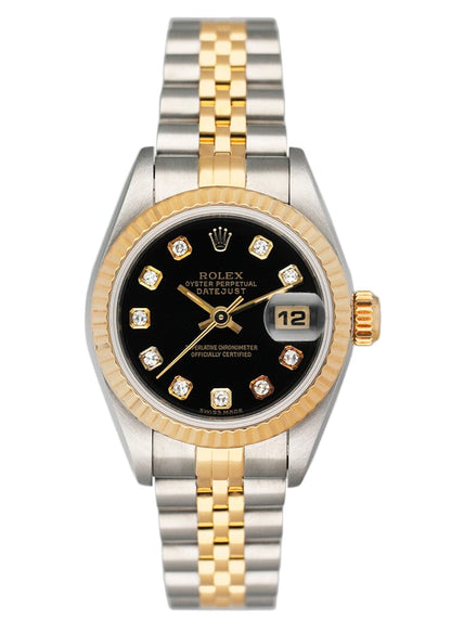 Rolex Datejust 69173 Diamond Black Dial Ladies Watch Box Papers - Watches