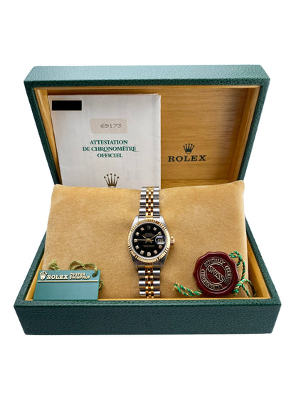 Rolex Datejust 69173 Diamond Black Dial Ladies Watch Box Papers - Watches