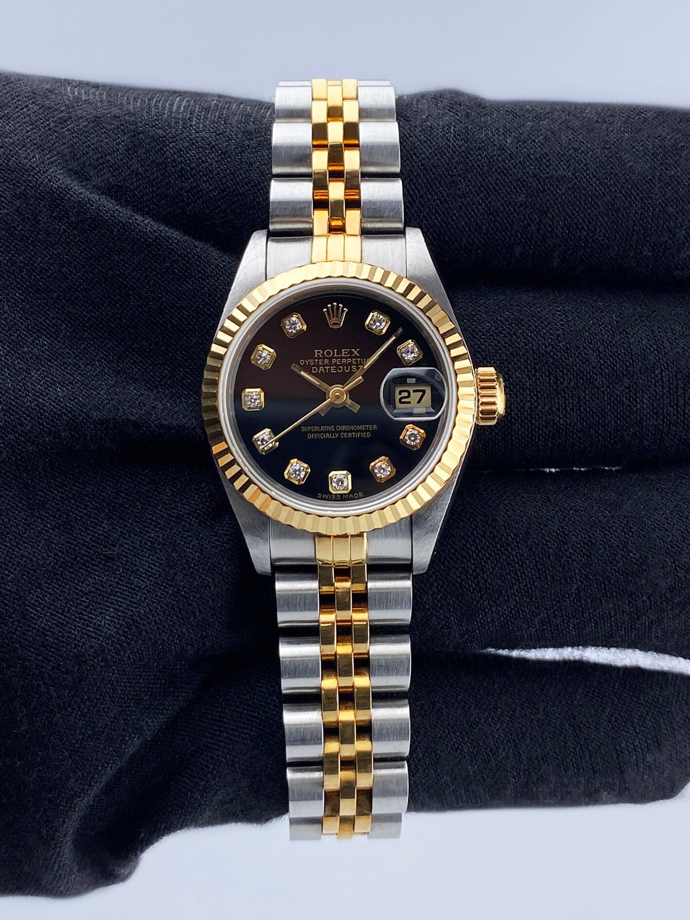 Rolex Datejust 69173 Diamond Black Dial Ladies Watch Box Papers - Watches