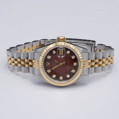 Rolex Datejust 69173 Diamond Red Vignette Dial Ladies Watch - Watches