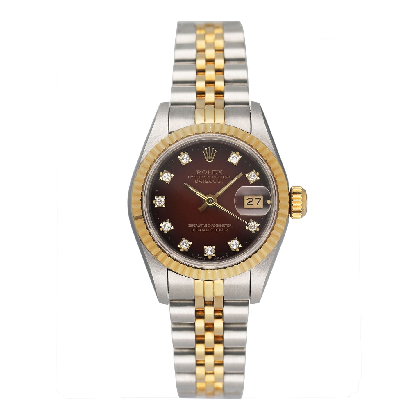 Rolex Datejust 69173 Diamond Red Vignette Dial Ladies Watch - Watches