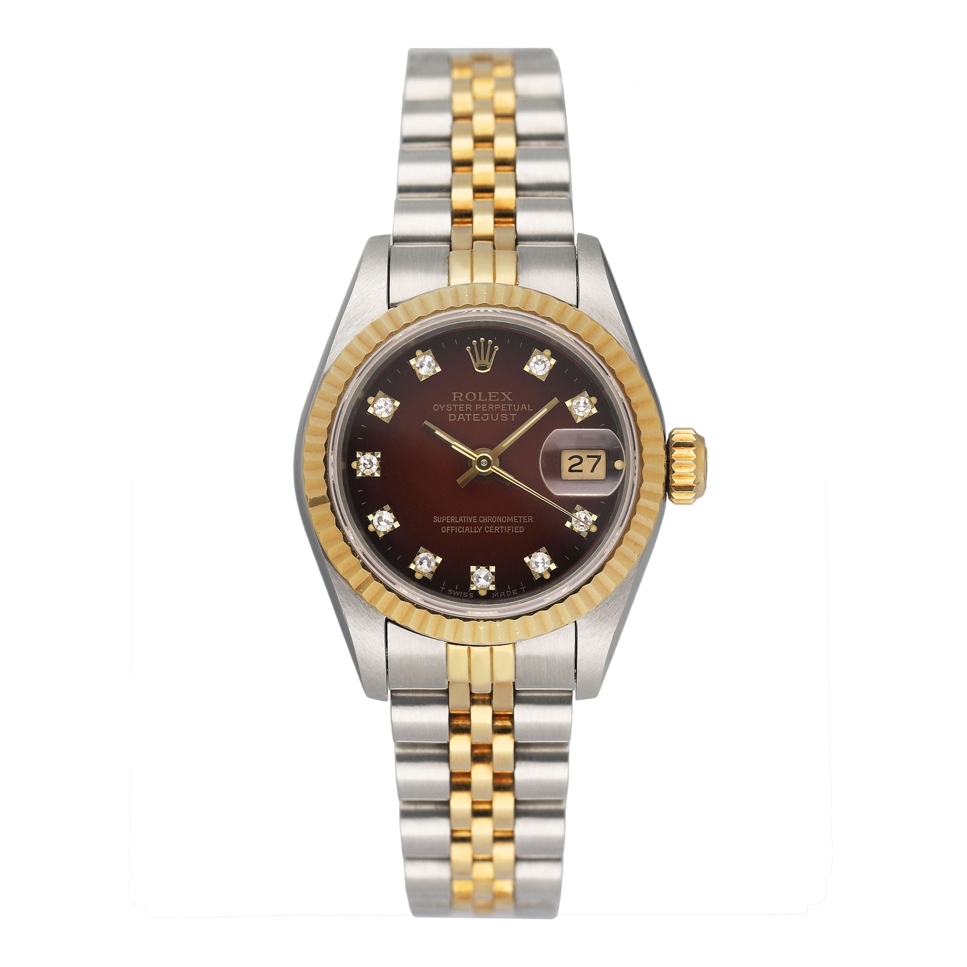 Rolex Datejust 69173 Diamond Red Vignette Dial Ladies Watch - Watches