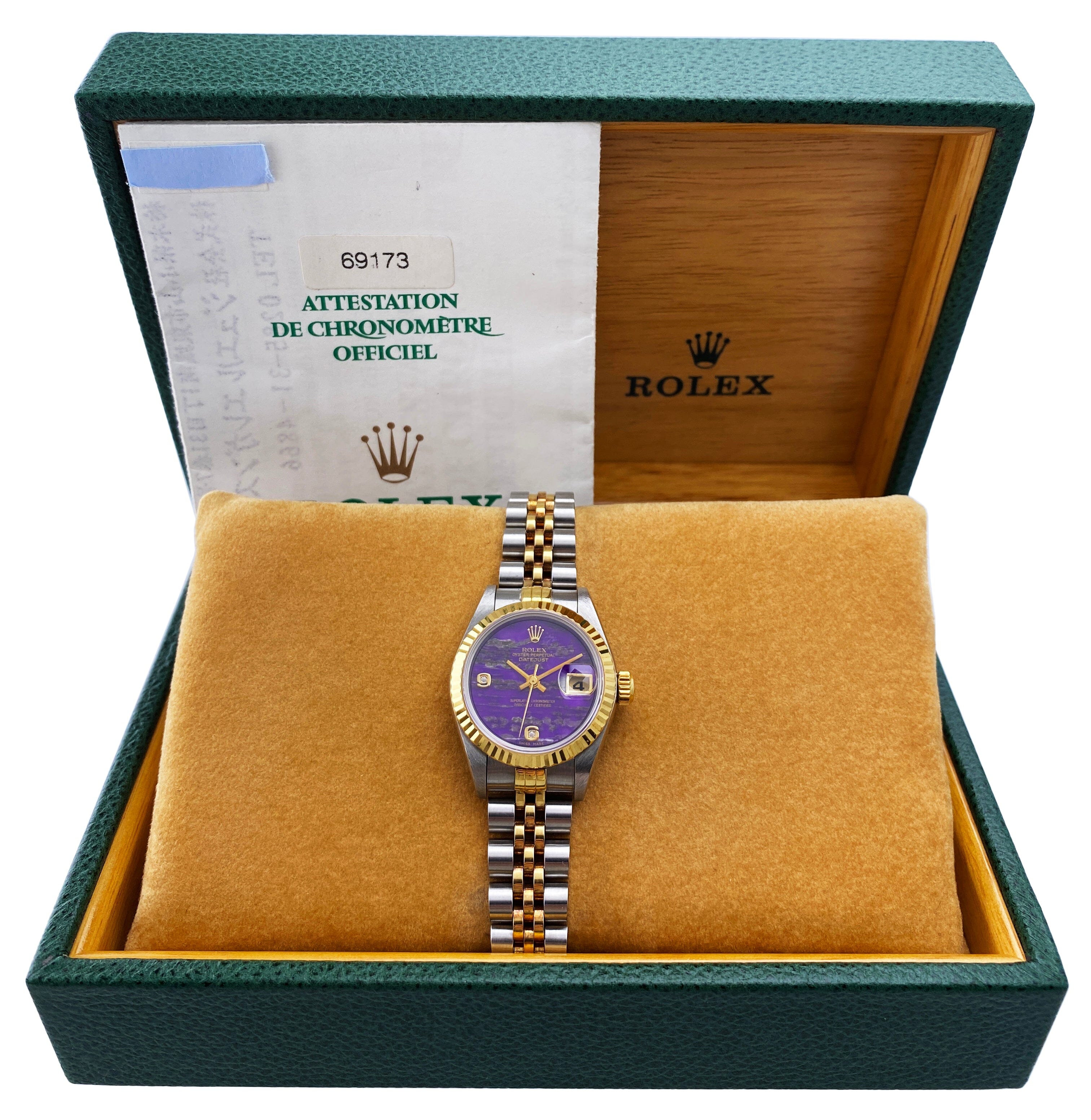 Rolex Datejust 69173 Diamond Sugalite Dial Ladies Watch Box – Phigora