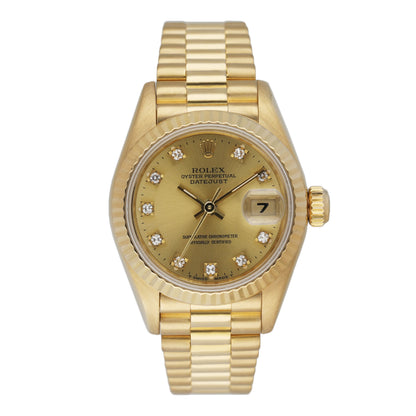 Rolex Datejust 69178 18K Yellow Gold Diamond Champagne Dial Ladies Watch Box Papers