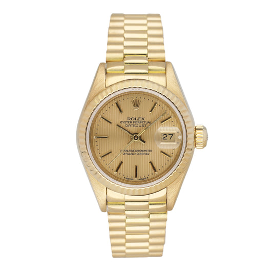 Rolex Datejust 69178 Champagne Tapestry Dial 18K Yellow Gold Ladies Watch