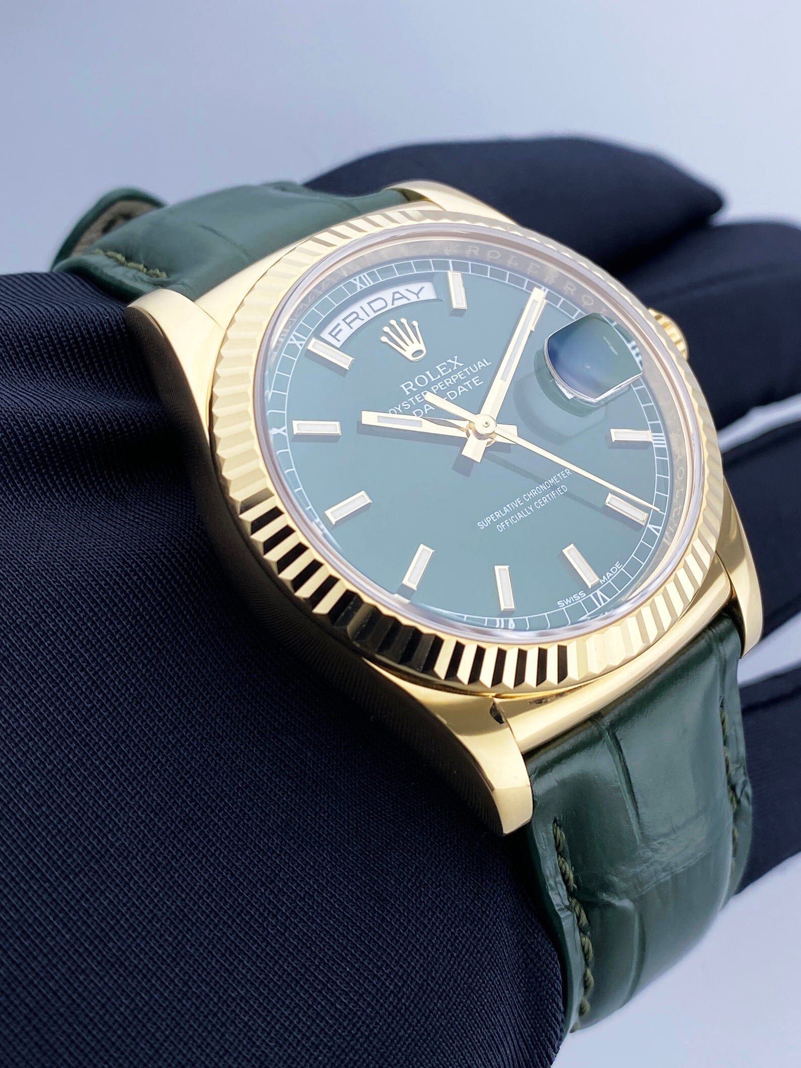 Rolex Day Date 118138 Green Dial 18K Yellow Gold Mens Watch – Phigora