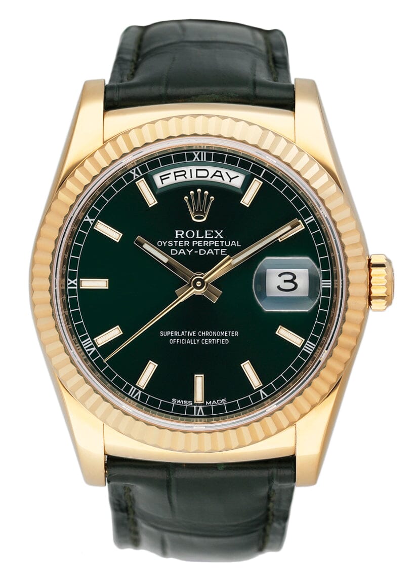 Rolex Day Date 118138 Green Dial 18K Yellow Gold Mens Watch – Phigora