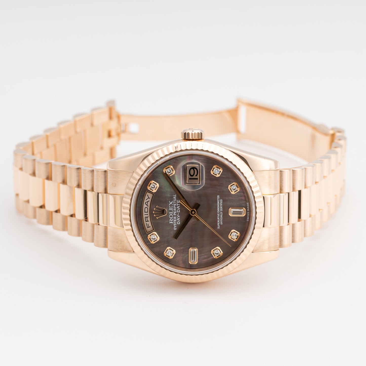 Rolex Day Date 118235 Diamond MOP Dial 18k Rose Gold Mens Watch - Watches