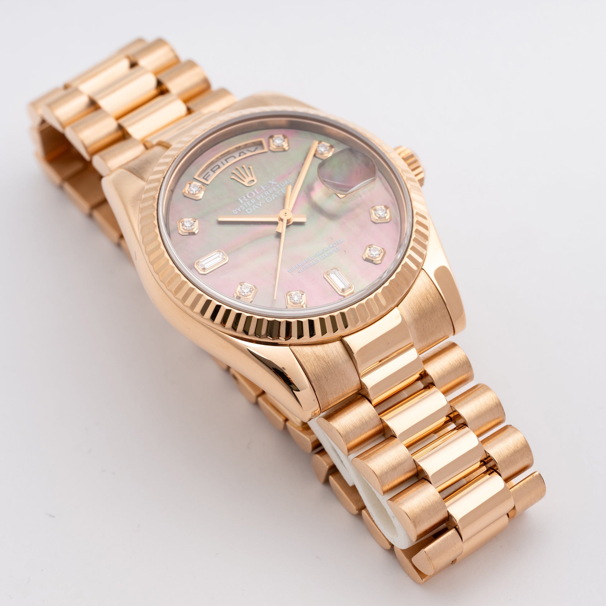 Rolex Day Date 118235 Diamond MOP Dial 18k Rose Gold Mens Watch - Watches