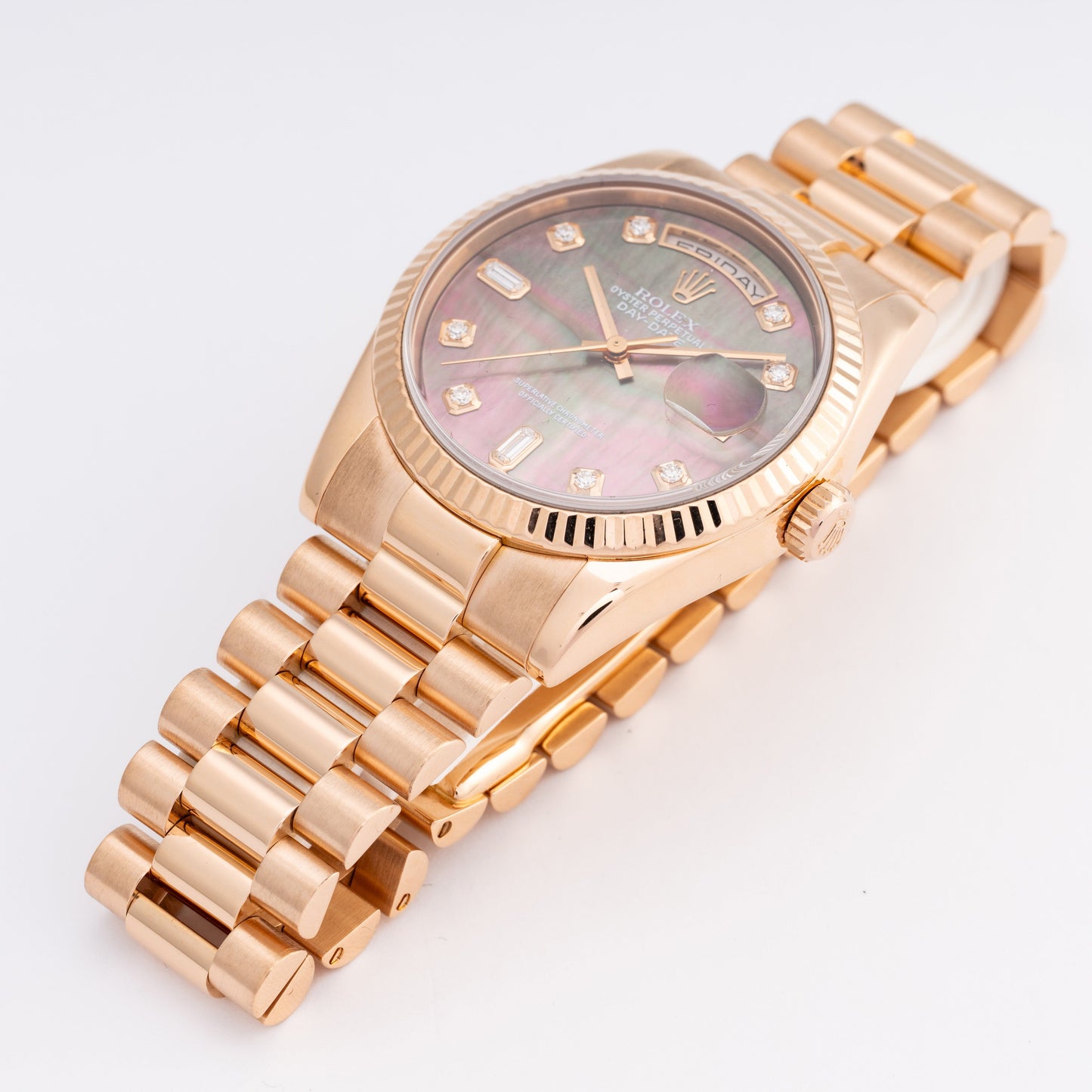 Rolex Day Date 118235 Diamond MOP Dial 18k Rose Gold Mens Watch - Watches