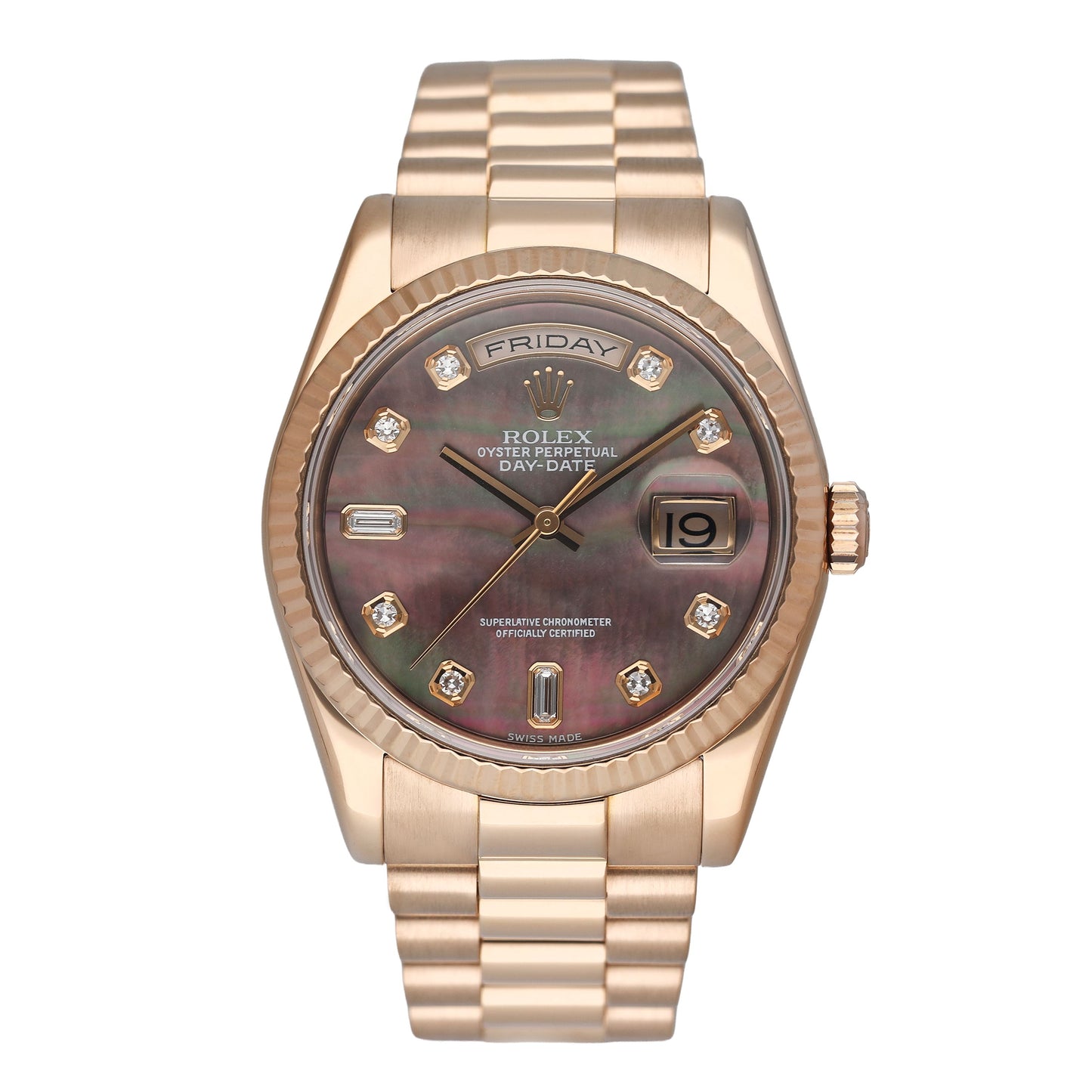Rolex Day Date 118235 Diamond MOP Dial 18k Rose Gold Mens Watch - Watches