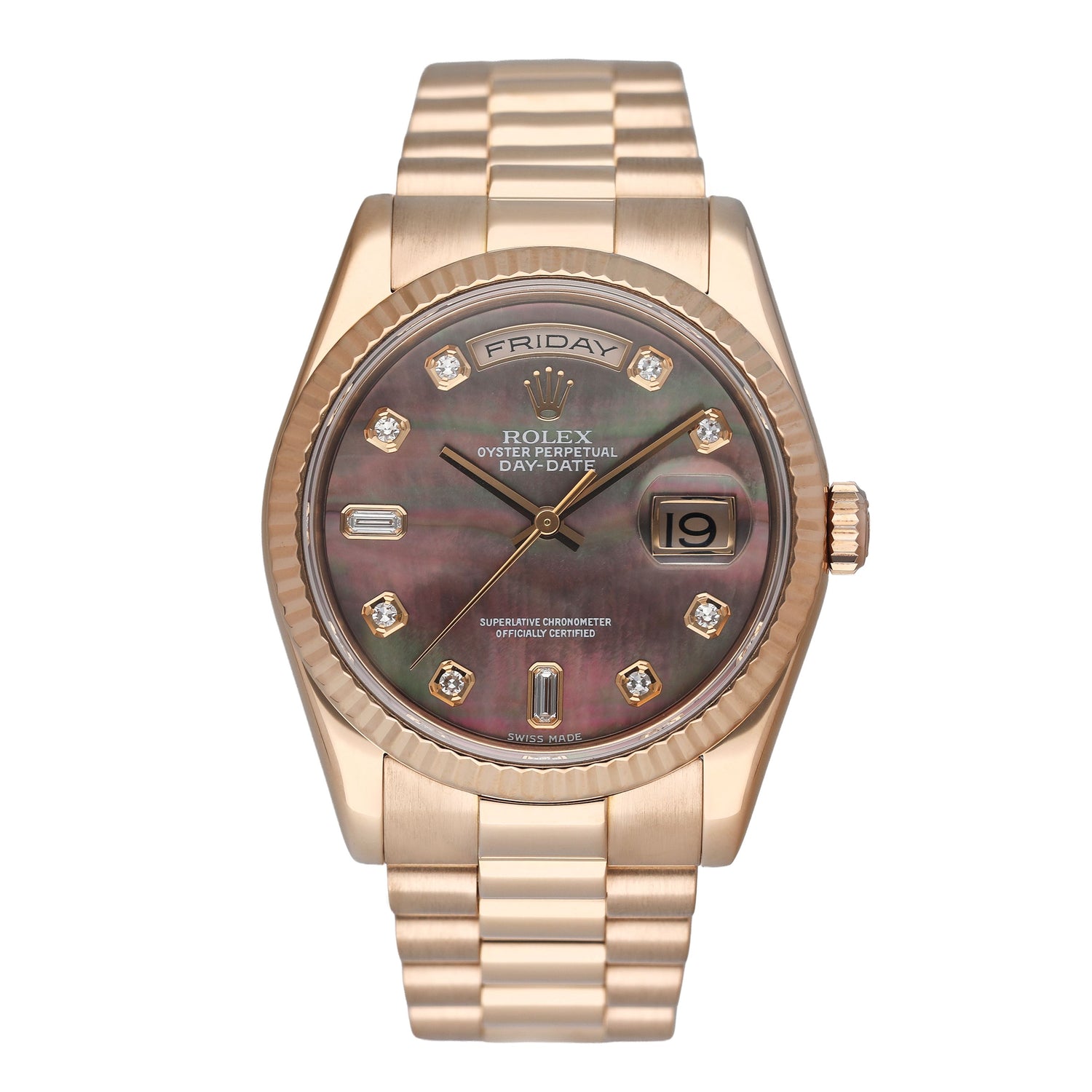 Rolex Day Date 118235 Diamond MOP Dial 18k Rose Gold Mens Watch - Watches